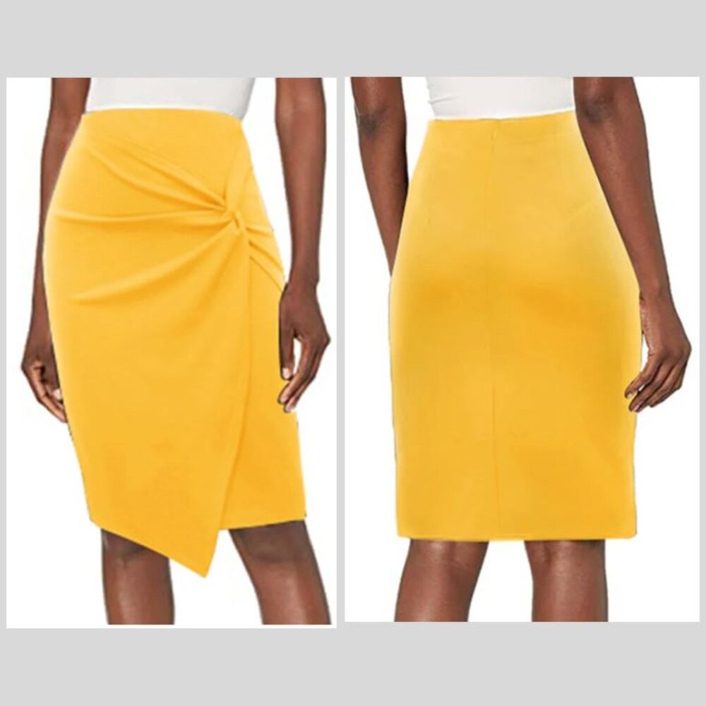NEW! Kate Kasin Women’s XL Jersey Pencil Skirt Yellow Career Office Casual